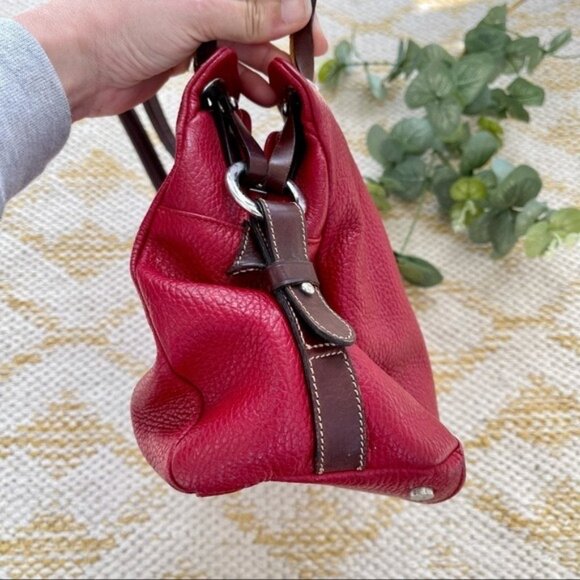 👜 Petusco Red Leather Shoulder Bag Brown Straps Zip Closure Chic Color Pop - Picture 9 of 10